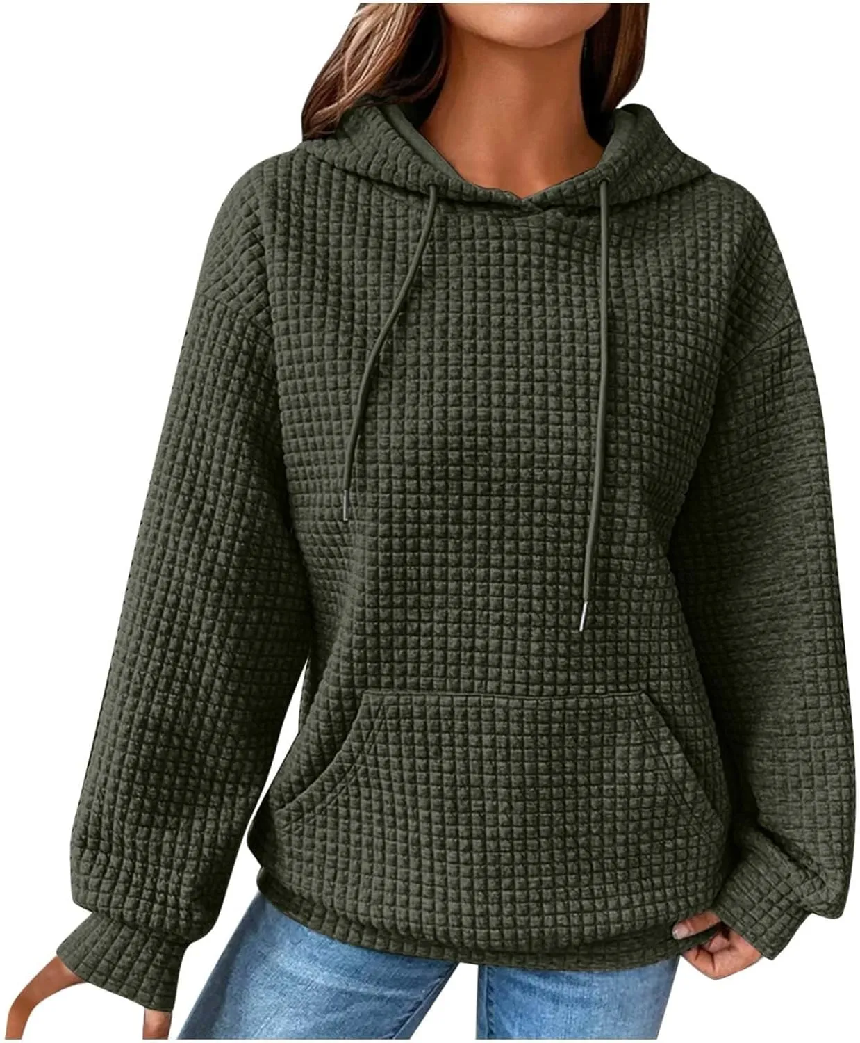 Womens Hoodies Long Sleeve Solid Drawstring Hoodie Sweatshirts For Women Casual Pullover With Pockets Tops 2024