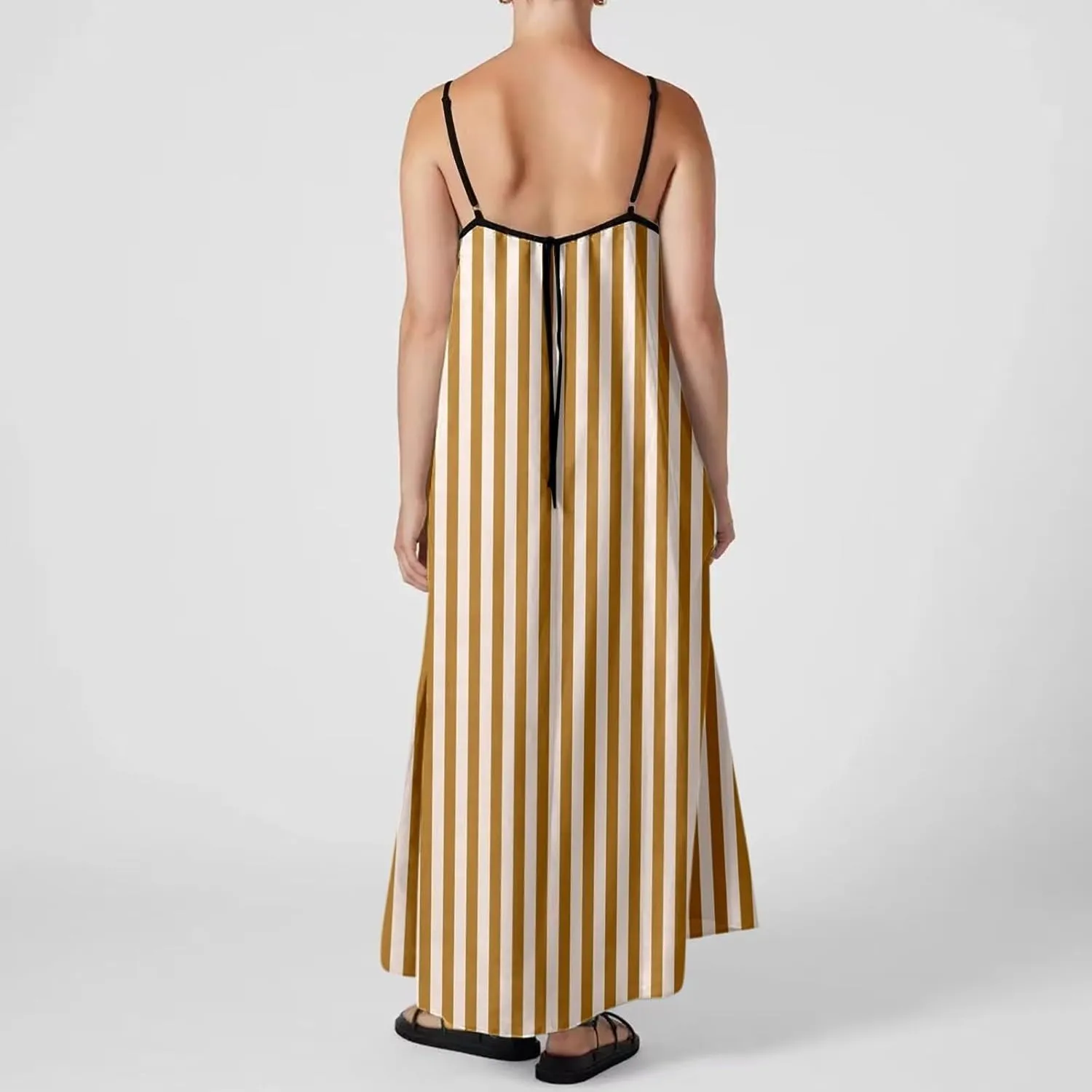 Womens Linen Maxi Dress Contrast Trim Spaghetti Straps Summer Outfits Sleeveless Long Dresses Women's Maxi Dress