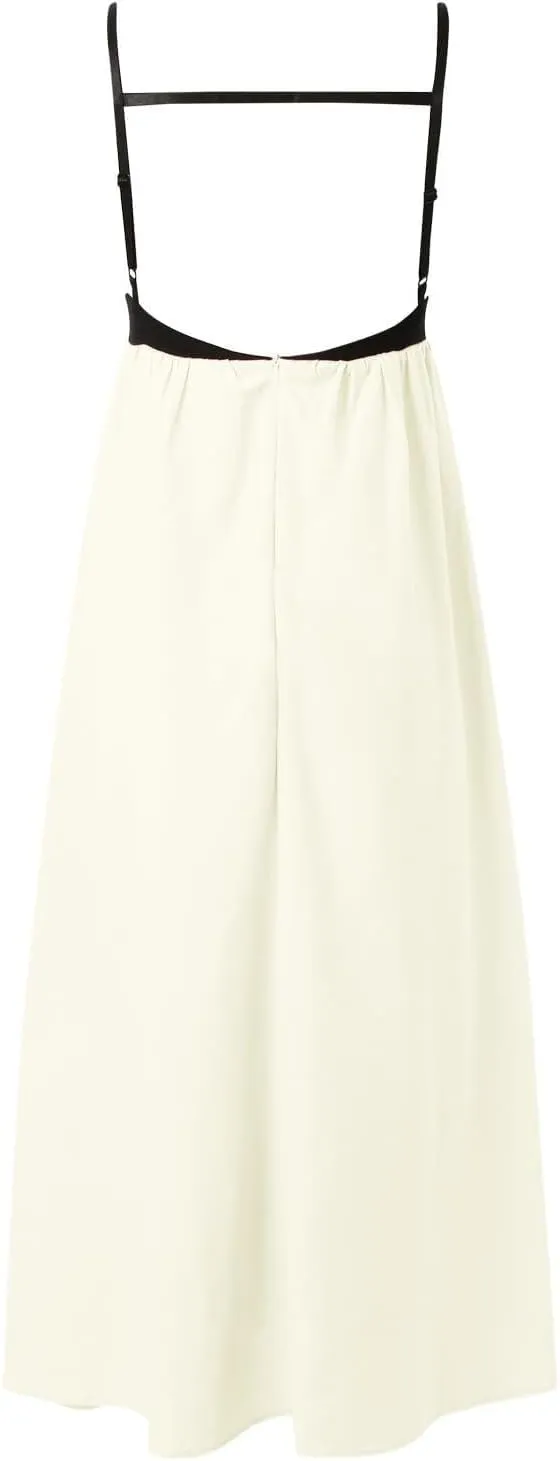 Womens Linen Maxi Dress Contrast Trim Spaghetti Straps Summer Outfits Sleeveless Long Dresses Women's Maxi Dress