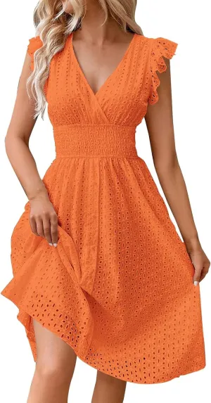 Women's MIDI Lace Cutout Slimming V Neck Plus Size Dress Basics T Shirt Dress