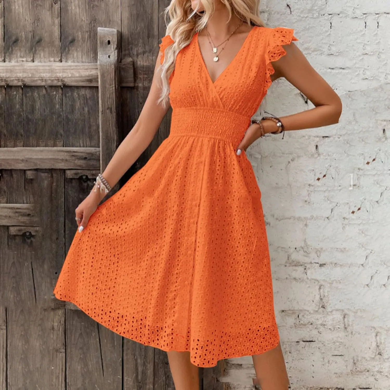 Women's MIDI Lace Cutout Slimming V Neck Plus Size Dress Basics T Shirt Dress
