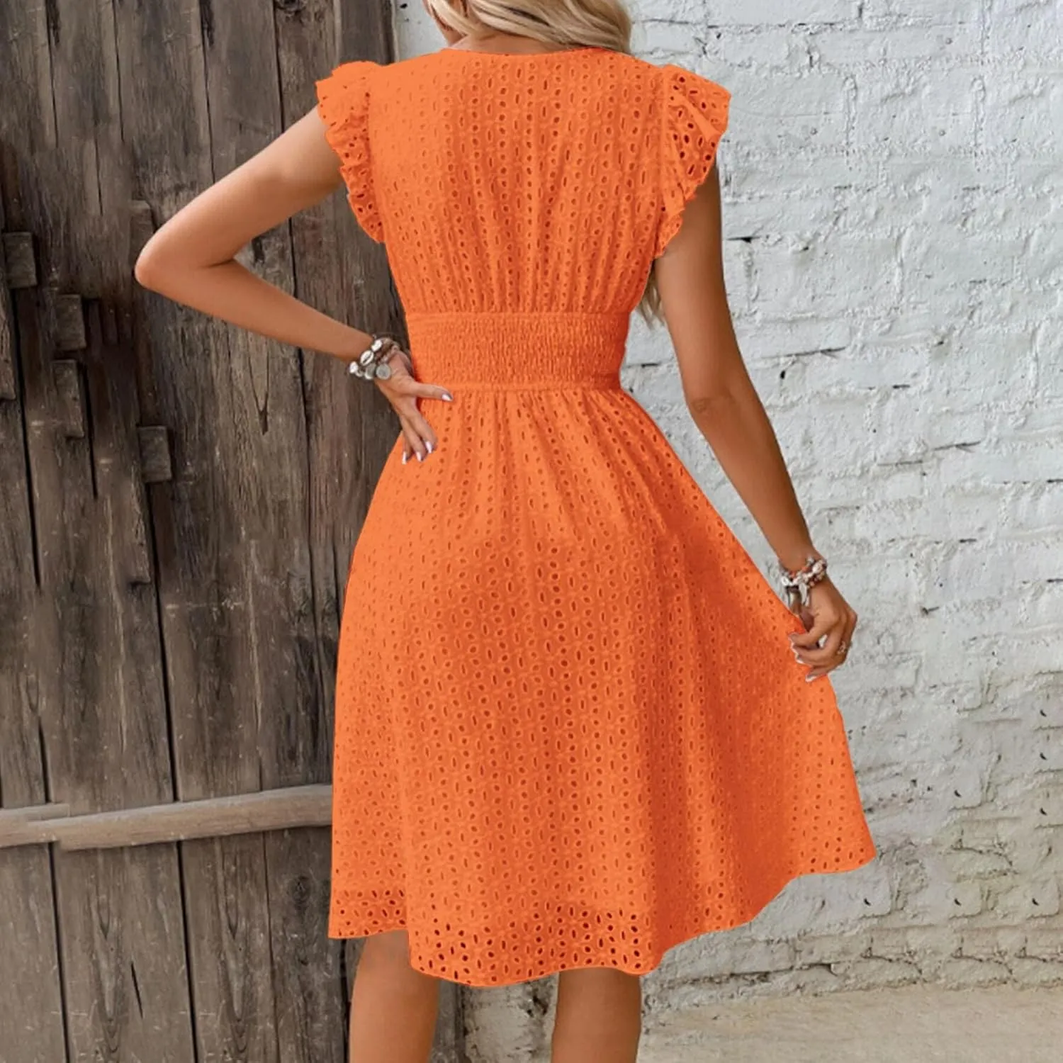 Women's Midi Lace Jacquard Cutout Slimming Sexy V Neck Plus Size Dresses Sheer Sundress