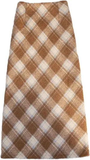 Womens Midi Skirts Women Vintage Plaid High Waist Elegant Skirts
