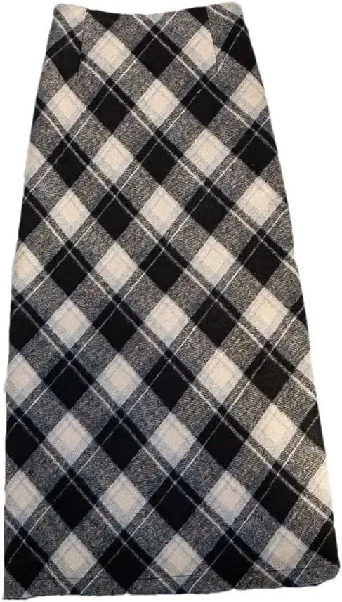 Womens Midi Skirts Women Vintage Plaid High Waist Elegant Skirts