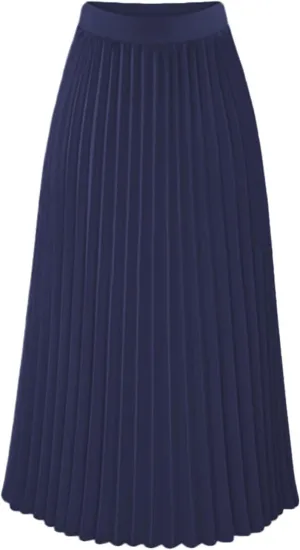 Womens Pleated Midi Skirt High Waist Swing Boho Pleated Skirt Casual Chiffon Elastic A-line Long Skirts