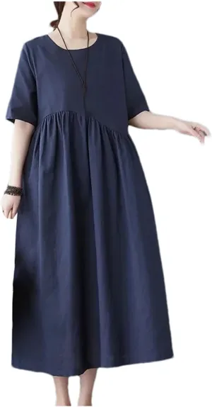 Women's Plus Size Casual Cotton Linen Dress Summer Tunic Casual Midi Dresses with Pockets