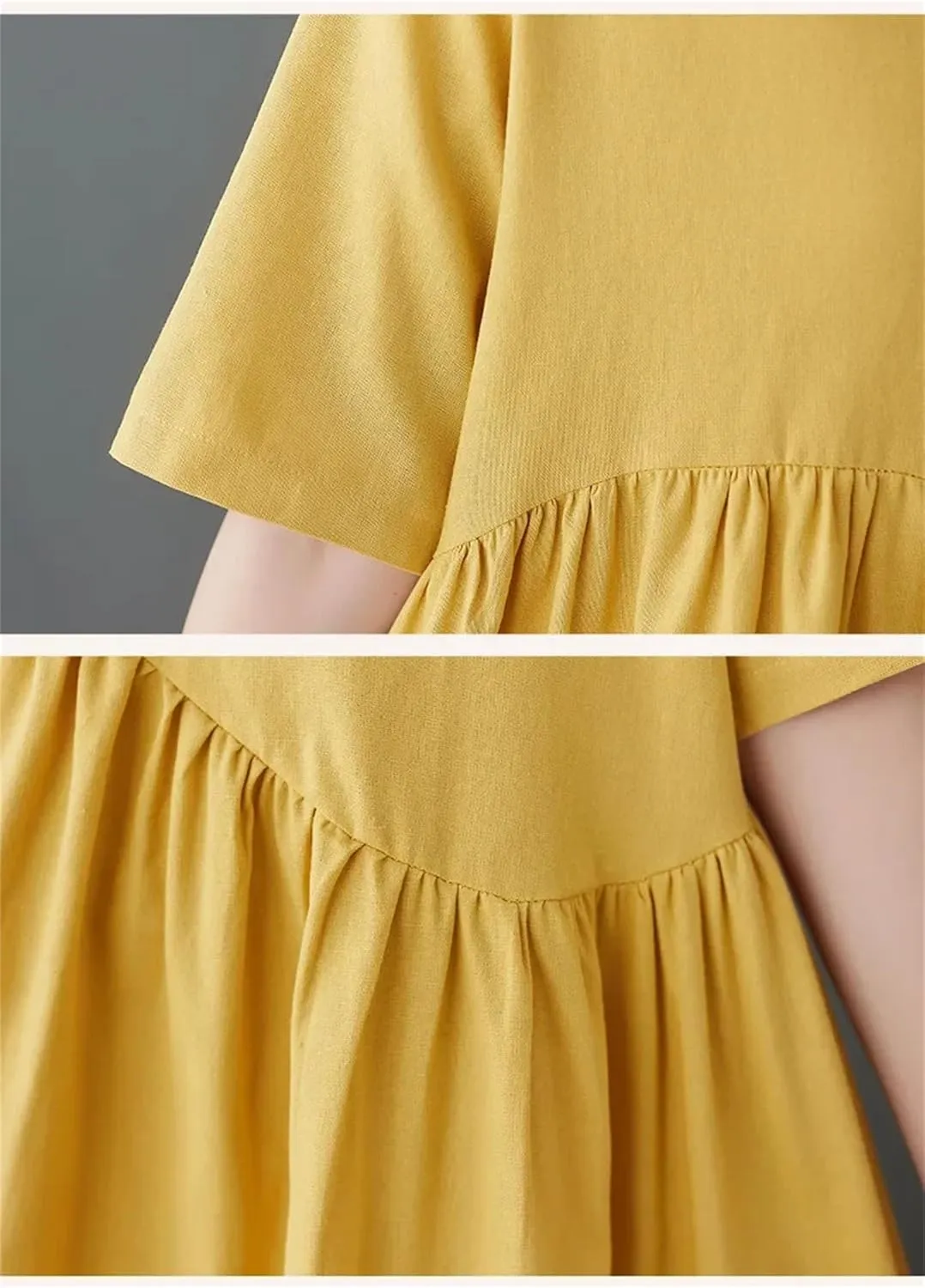 Women's Plus Size Casual Cotton Linen Dress Summer Tunic Casual Midi Dresses with Pockets