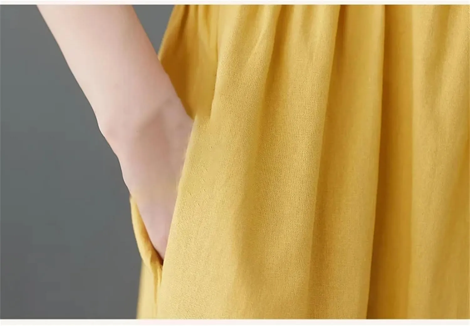 Women's Plus Size Casual Cotton Linen Dress Summer Tunic Casual Midi Dresses with Pockets