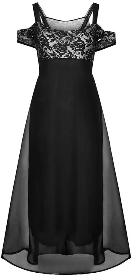 Women's Plus Size Cold Shoulder Maxi Dress Elegant Floral Lace Flowy Casual Daily Party Cocktail Dress Long Dresses