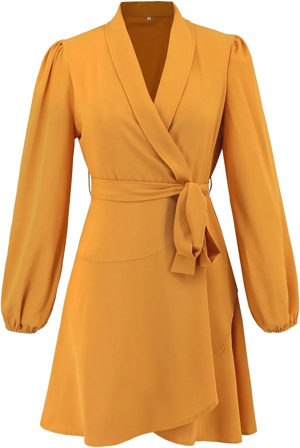 Women's Sexy V-Neck Dress Long Sleeve Waist Tie Ruffle Mini Dress Elegant Summer Casual Swing Dresses