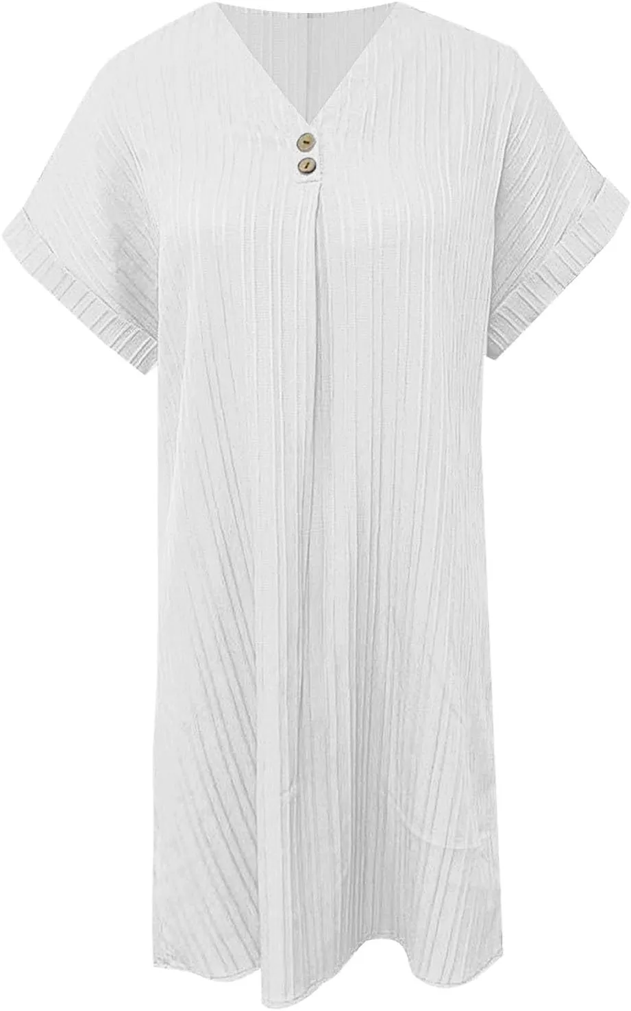 Womens Short Sleeve Casual Summer Dress V Neck Boho Beach Mini T Shirt Dress Dressy Work Button Down Swing Dresses