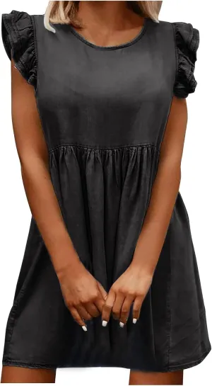 Women's Short Sleeve Denim Maxi Long Midi Loose Fit Shirt Western Fall Summer Dress 2025