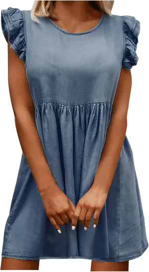 Women's Short Sleeve Denim Maxi Long Midi Loose Fit Shirt Western Fall Summer Dress 2025