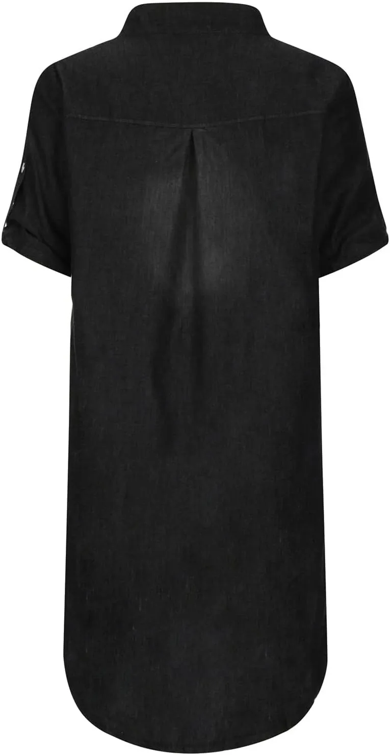Women's Short Sleeve Denim Maxi Long Midi Loose Fit Shirt Western Fall Summer Dress 2025