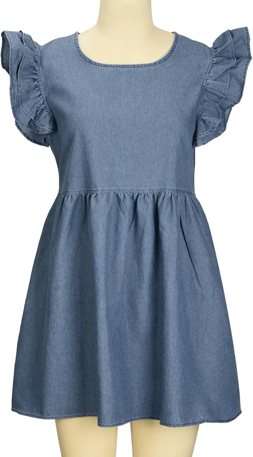 Women's Short Sleeve Denim Maxi Long Midi Loose Fit Shirt Western Fall Summer Dress 2025