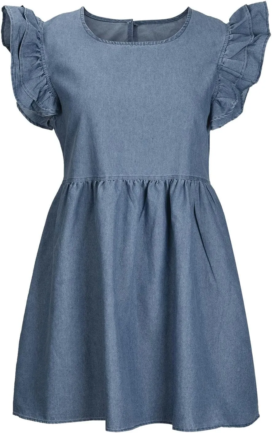 Women's Short Sleeve Denim Maxi Long Midi Loose Fit Shirt Western Fall Summer Dress 2025