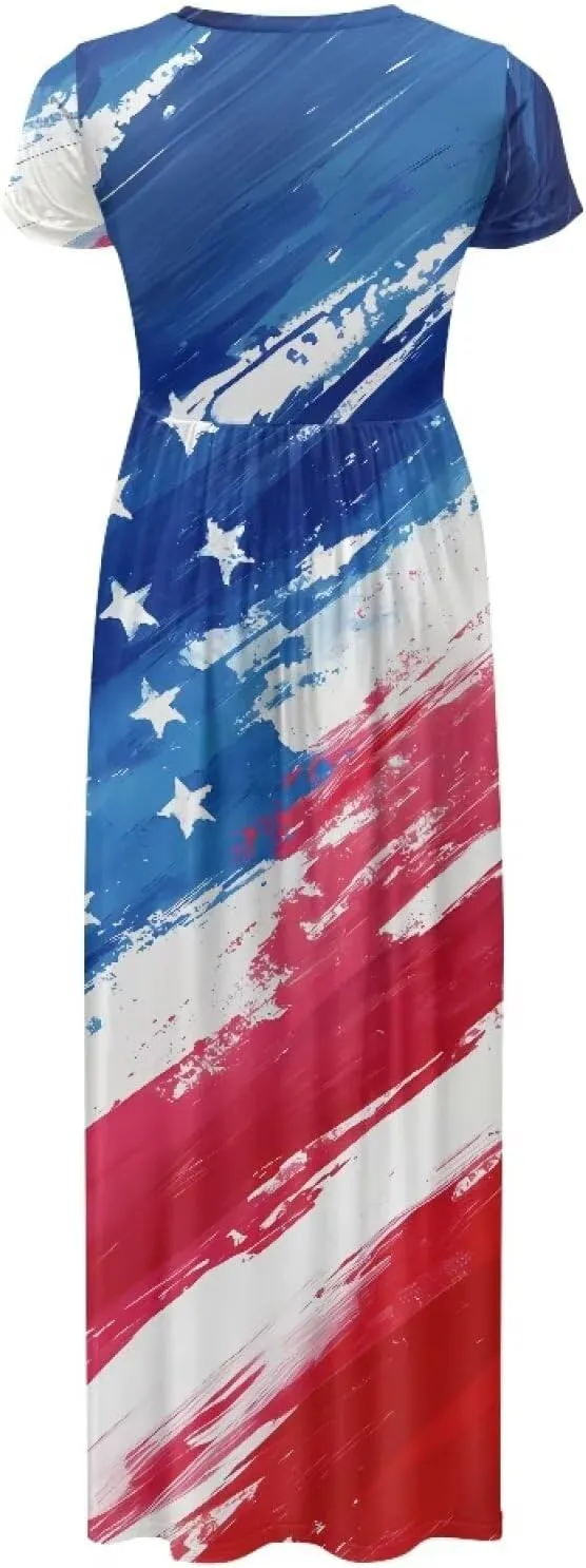 Women's Short Sleeve Loose Casual Long Maxi Dresses for Women 2025 Mushroom Pattern Summer Dress