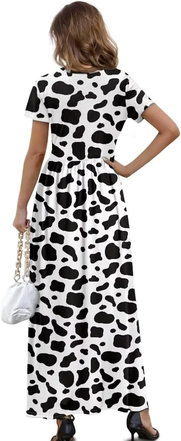 Women's Short Sleeve Loose Casual Long Maxi Dresses for Women 2025 Mushroom Pattern Summer Dress