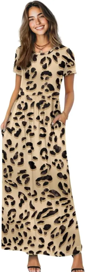 Women's Short Sleeve Loose Casual Long Maxi Dresses for Women 2025 Mushroom Pattern Summer Dress