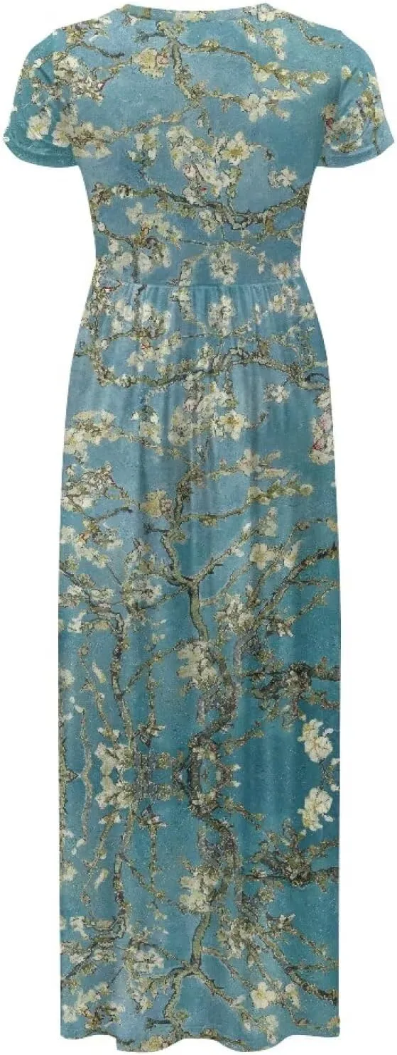 Women's Short Sleeve Loose Casual Long Maxi Dresses for Women 2025 Mushroom Pattern Summer Dress