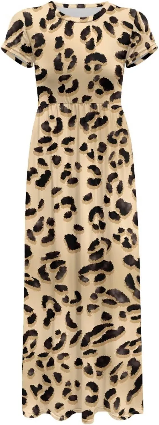 Women's Short Sleeve Loose Casual Long Maxi Dresses for Women 2025 Mushroom Pattern Summer Dress