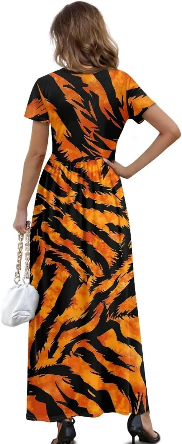 Women's Short Sleeve Loose Casual Long Maxi Dresses for Women 2025 Mushroom Pattern Summer Dress
