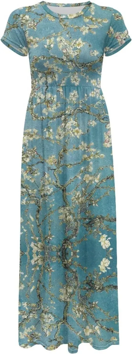 Women's Short Sleeve Loose Casual Long Maxi Dresses for Women 2025 Mushroom Pattern Summer Dress