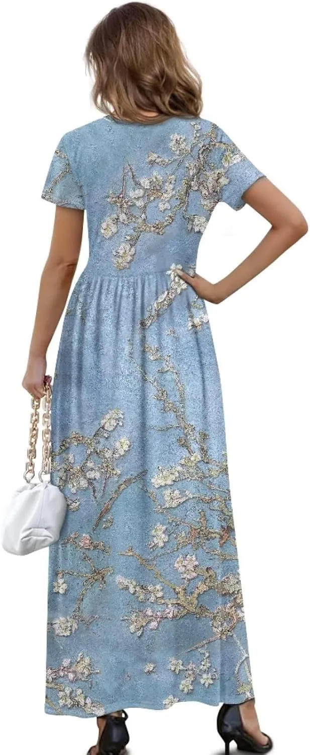 Women's Short Sleeve Loose Casual Long Maxi Dresses for Women 2025 Mushroom Pattern Summer Dress