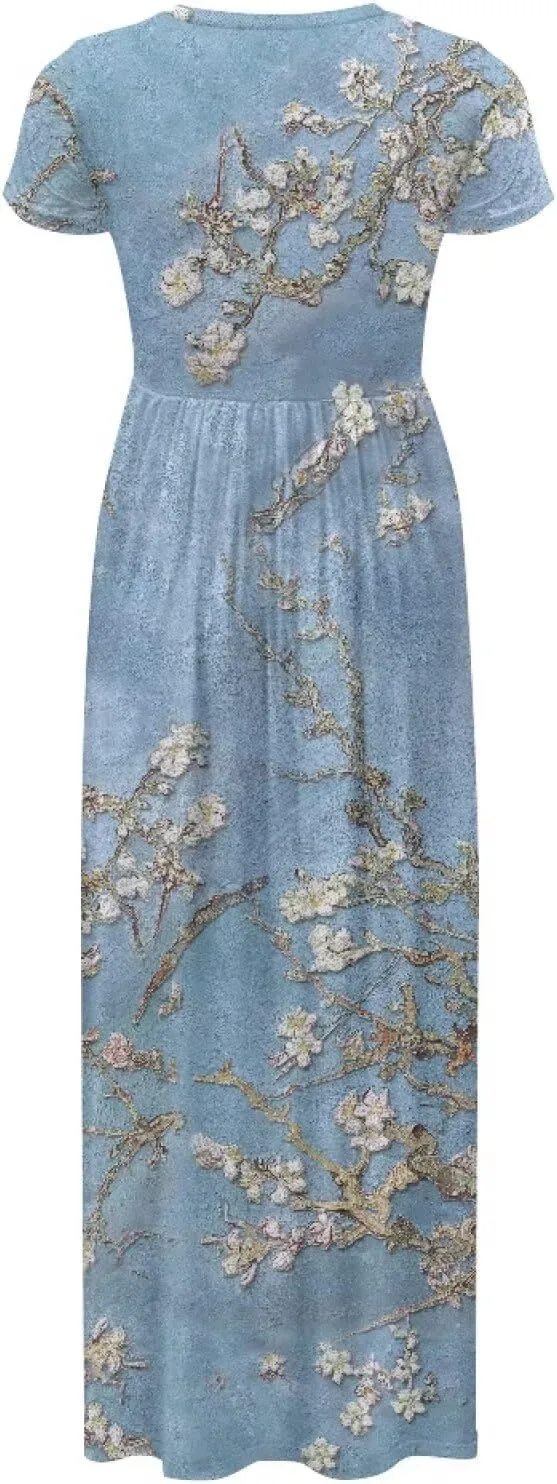 Women's Short Sleeve Loose Casual Long Maxi Dresses for Women 2025 Mushroom Pattern Summer Dress