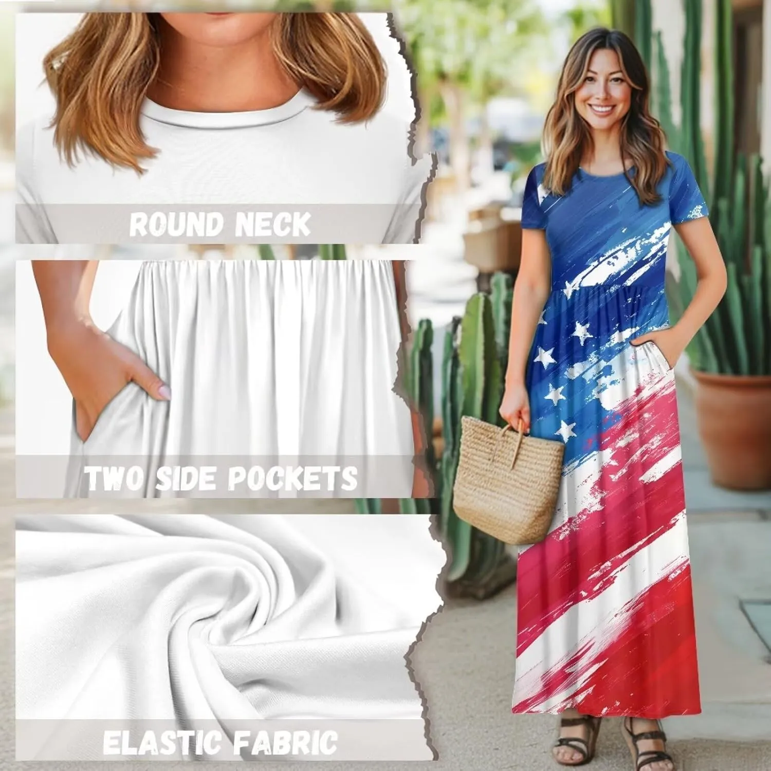 Women's Short Sleeve Loose Casual Long Maxi Dresses for Women 2025 Mushroom Pattern Summer Dress