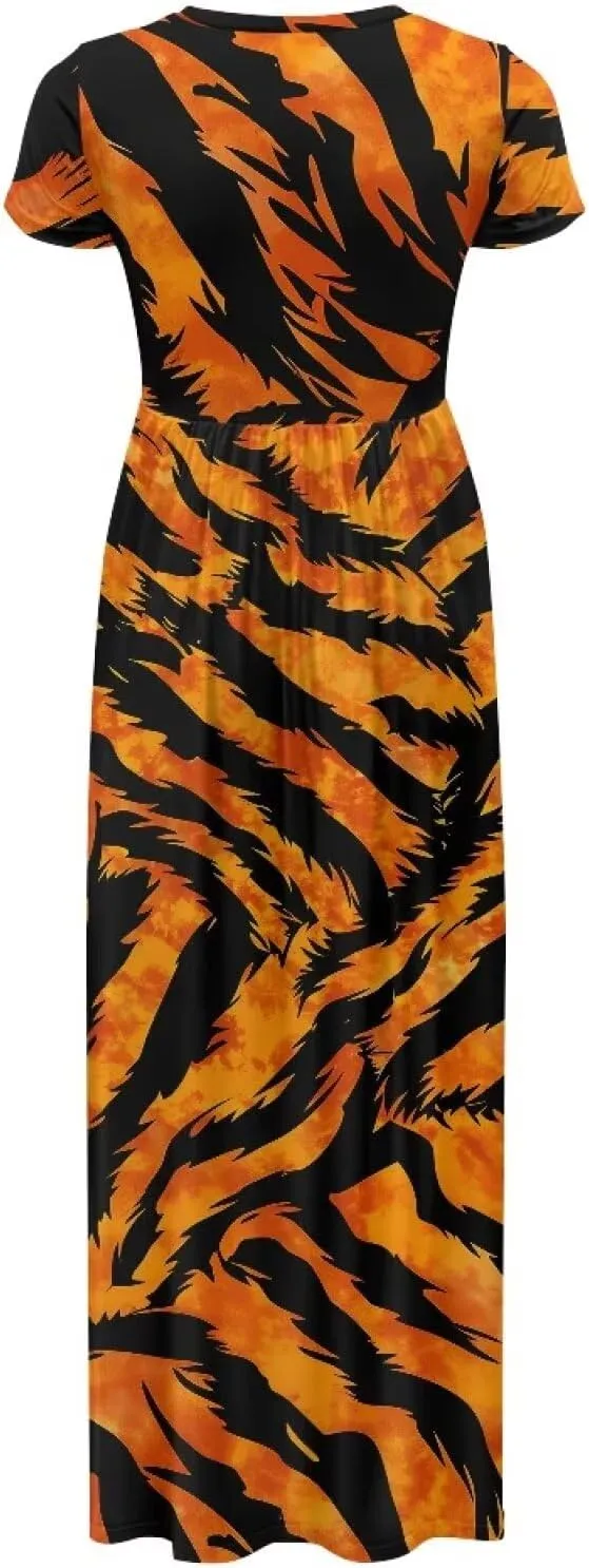 Women's Short Sleeve Loose Casual Long Maxi Dresses for Women 2025 Mushroom Pattern Summer Dress