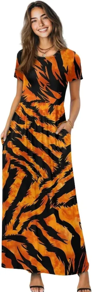 Women's Short Sleeve Loose Casual Long Maxi Dresses for Women 2025 Mushroom Pattern Summer Dress
