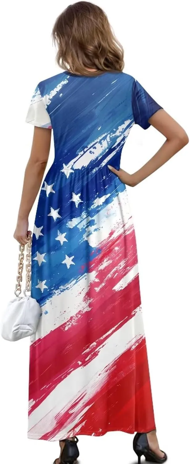 Women's Short Sleeve Loose Casual Long Maxi Dresses for Women 2025 Mushroom Pattern Summer Dress