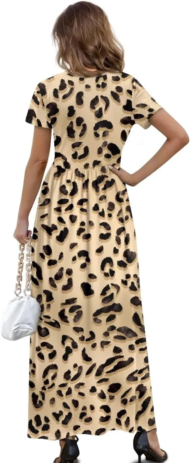 Women's Short Sleeve Loose Casual Long Maxi Dresses for Women 2025 Mushroom Pattern Summer Dress