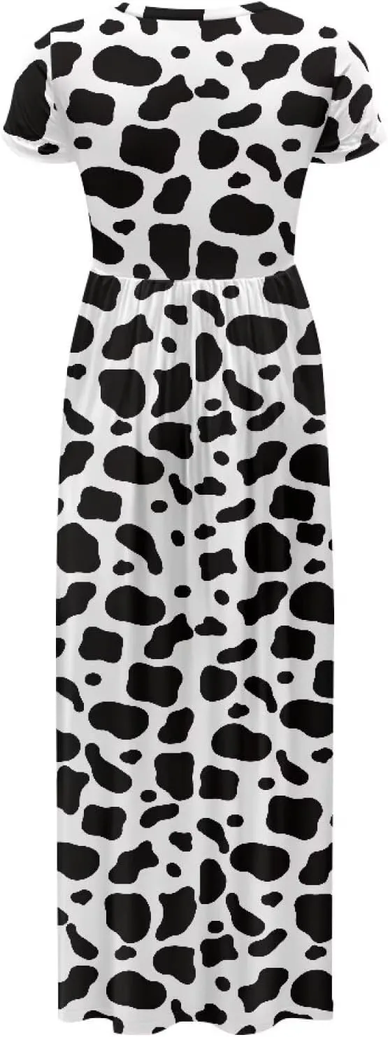 Women's Short Sleeve Loose Casual Long Maxi Dresses for Women 2025 Mushroom Pattern Summer Dress