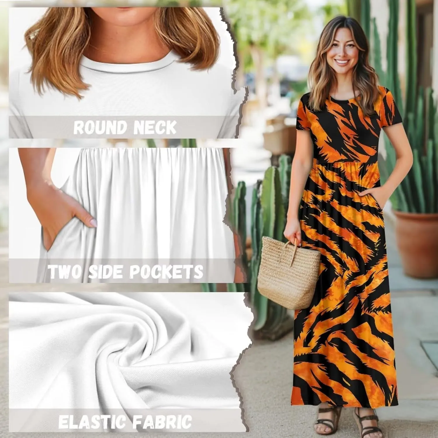 Women's Short Sleeve Loose Casual Long Maxi Dresses for Women 2025 Mushroom Pattern Summer Dress
