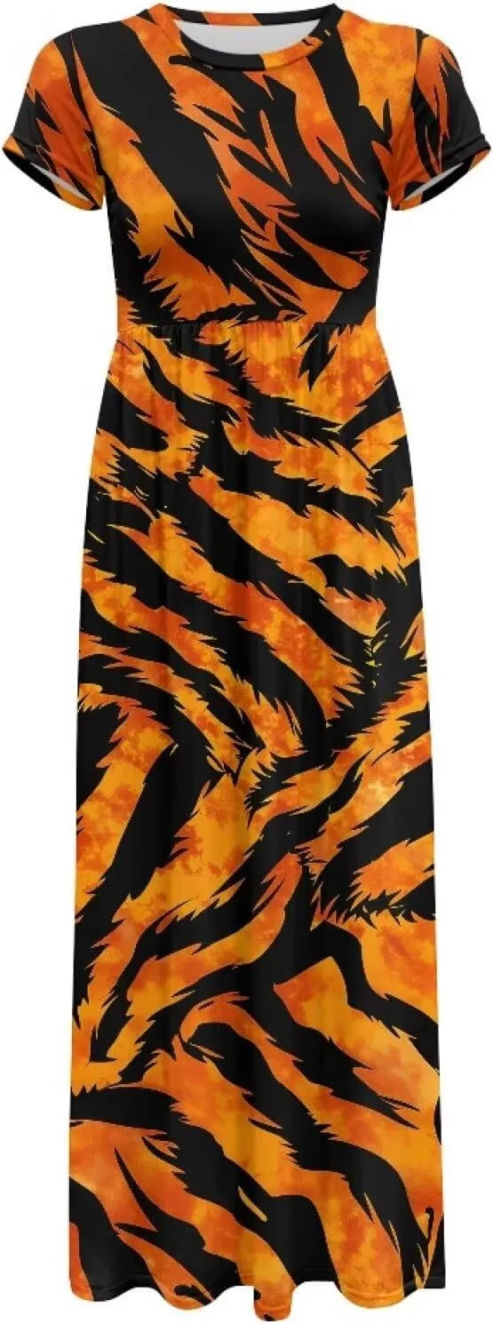 Women's Short Sleeve Loose Casual Long Maxi Dresses for Women 2025 Mushroom Pattern Summer Dress