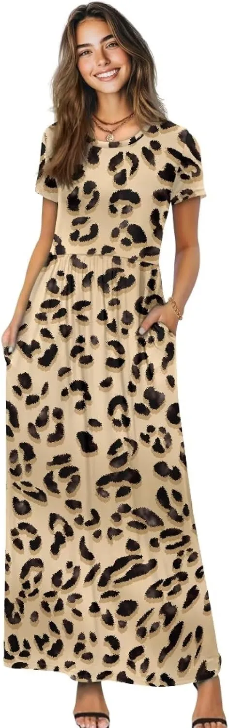 Women's Short Sleeve Loose Casual Long Maxi Dresses for Women 2025 Mushroom Pattern Summer Dress