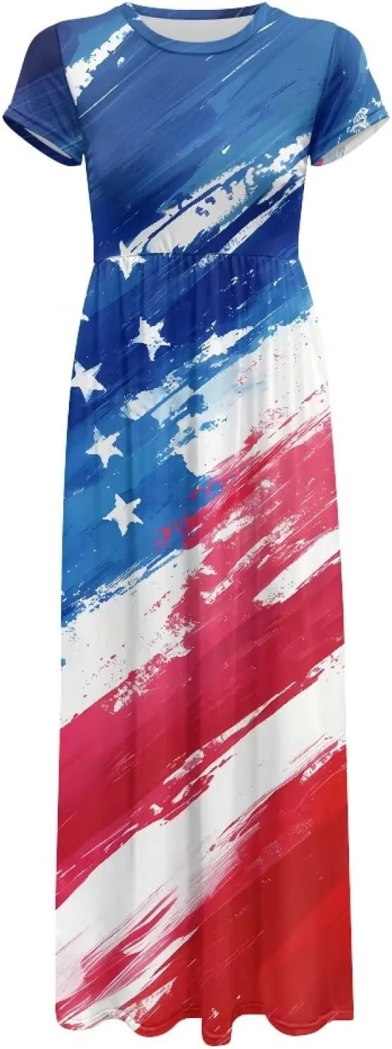 Women's Short Sleeve Loose Casual Long Maxi Dresses for Women 2025 Mushroom Pattern Summer Dress