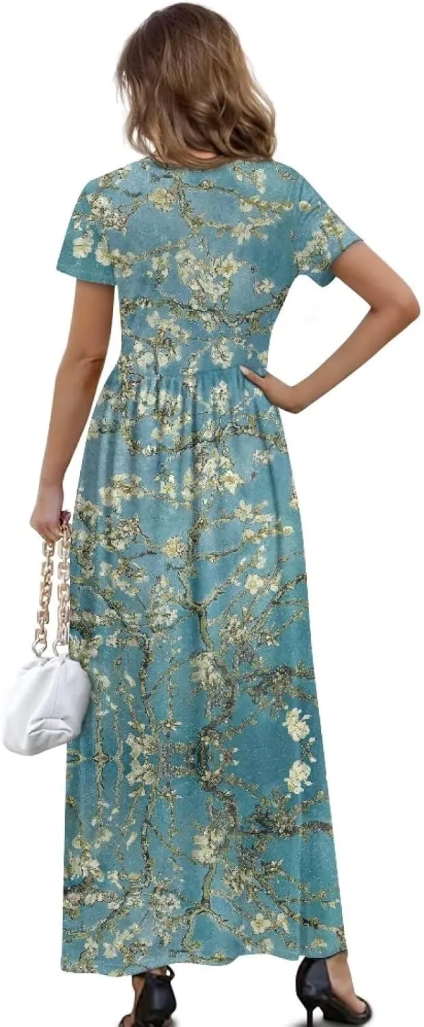 Women's Short Sleeve Loose Casual Long Maxi Dresses for Women 2025 Mushroom Pattern Summer Dress