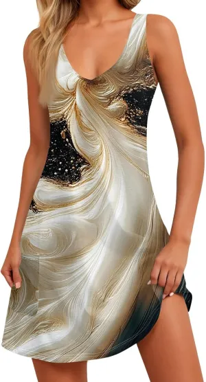 Women's Sleeveless Floral Print Summer Dress, Casual V-Neck A-Line Summer for Beach and Vacation