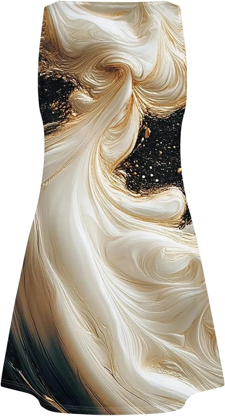 Women's Sleeveless Floral Print Summer Dress, Casual V-Neck A-Line Summer for Beach and Vacation