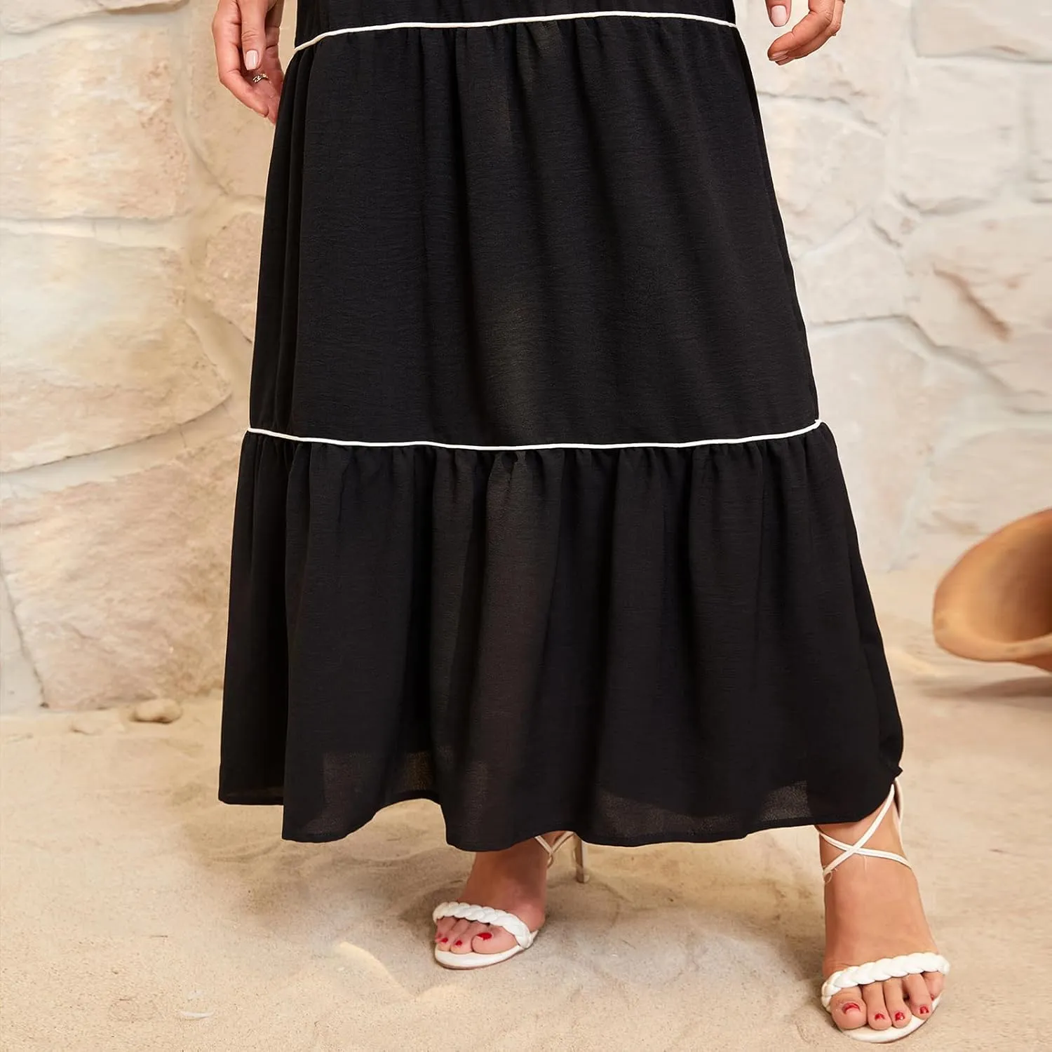 Women's Solid Color Sundress Summer Boho Square Neck Long Dress Spaghetti Strap Back Elastic A line Maxi Dresses