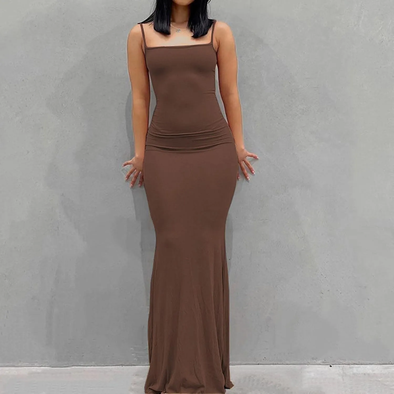 Womens Spaghetti Strap Bodycon Maxi Dress Summer Casual Sleeveless Long Beach Dresses Ruched Elegant Evening Dress
