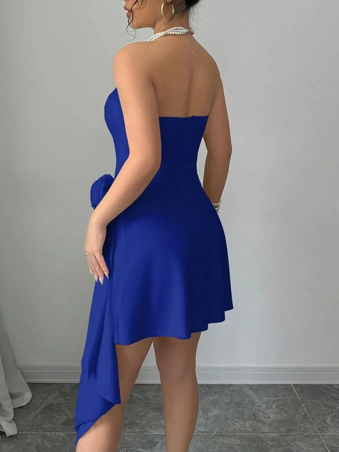 Women's Strapless Ruched A-Line Elegant Floral Dress, Fashion Short Dresses for Women