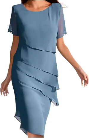 Women's Summer 2025 Midi Dress Chiffon Ruffle Short Sleeve Casual Floral Print Long Flowy Dresses Beach Sundress