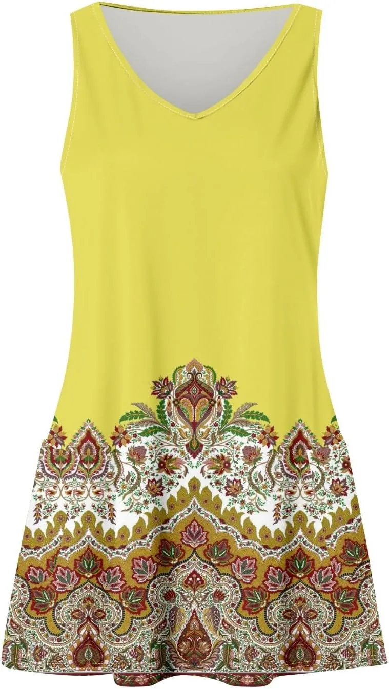 Women's Summer Casual Bohemian Printed Tank Top with Pocket Dress Casual Dresses