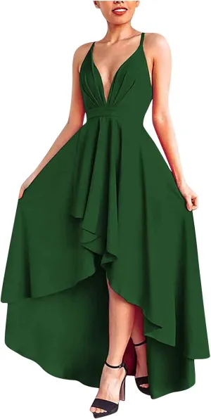 Women's Summer Casual Boho Long Dresses Spaghetti Strap Deep V Neck Flowy Sexy Backless Bandage Banquet Dresses