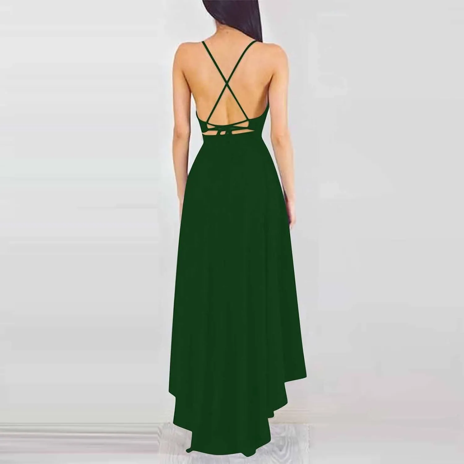 Women's Summer Casual Boho Long Dresses Spaghetti Strap Deep V Neck Flowy Sexy Backless Bandage Banquet Dresses