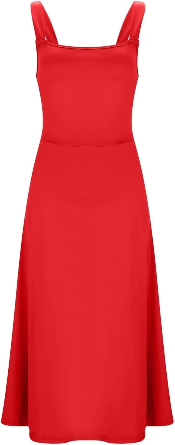 Womens Summer Casual Sleeveless Midi Dresses Scoop Neck Fit & Flare A-Line Flowy Long Sundress Beach Outfits